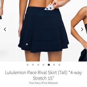 Lululemon Pace Rival Skirt (Tall) *4 way Stretch 15” in True Navy Size 14
